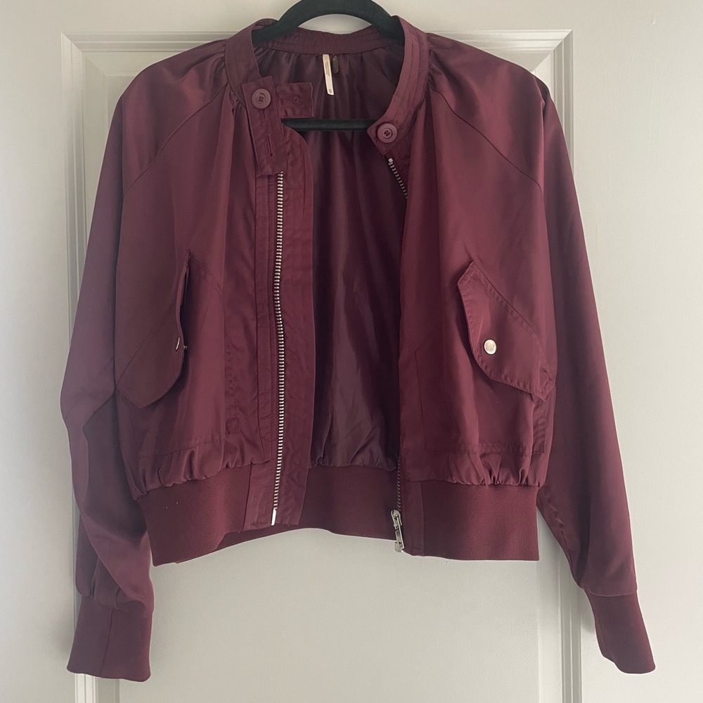 Free People Deep Burgundy Bomber Jacket
